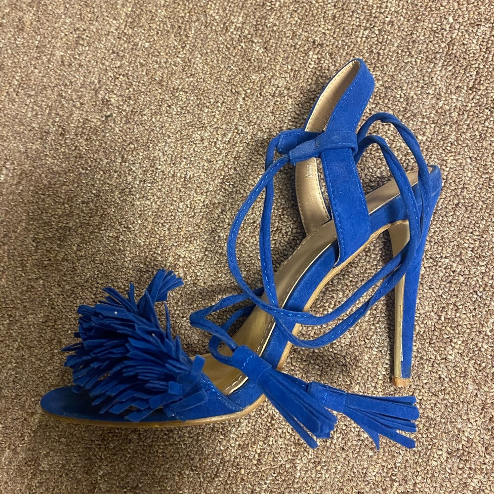 Royal blue Pom Pom heels
